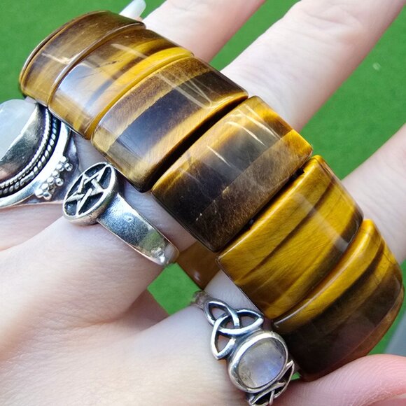 South African ✦ Yellow Tiger’s Eye Bracelet ✦ 437ct Stretch Gemstone Polished - Picture 3 of 9